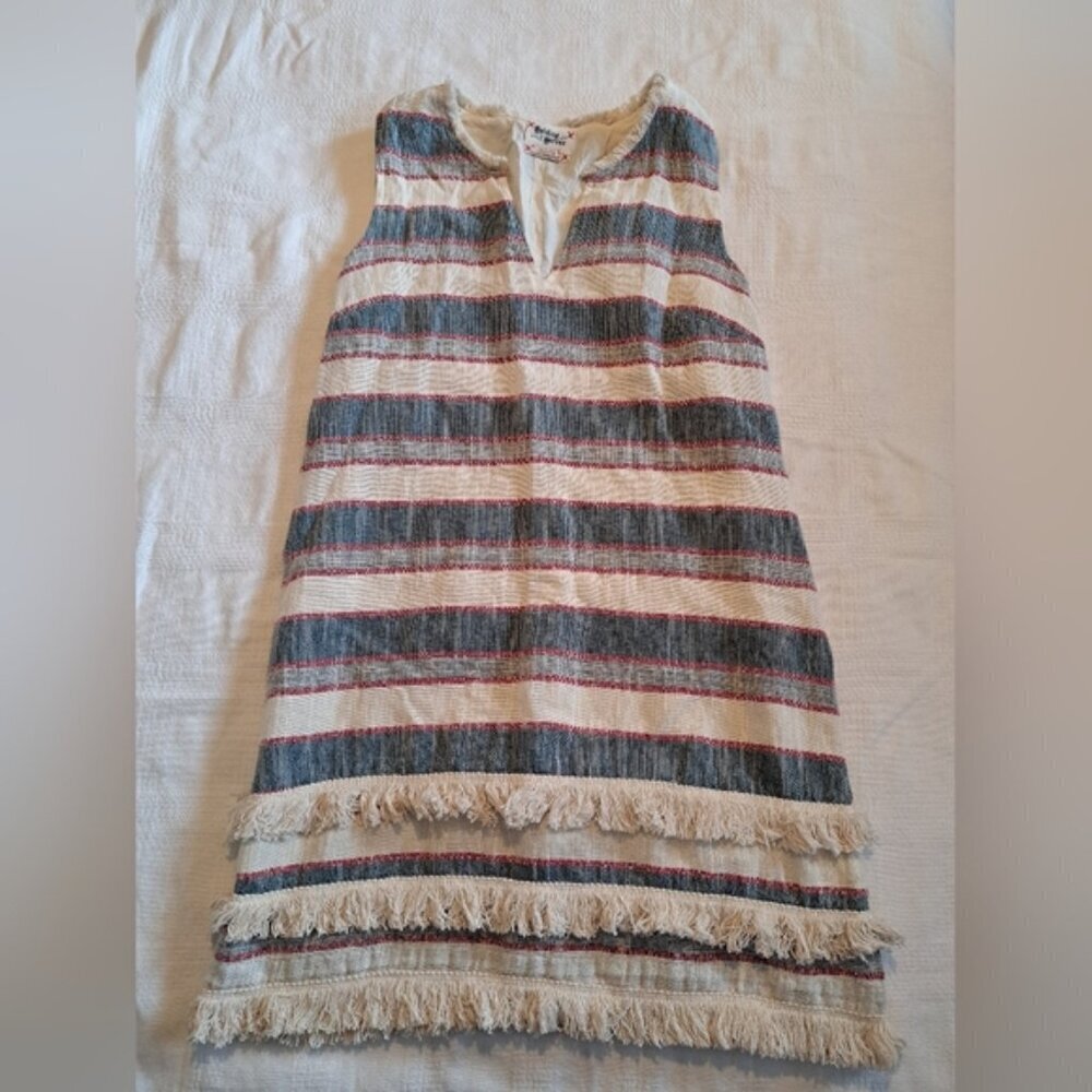 Holding Horses Anthropologie striped lined shift dress womens size 4 mini fringe